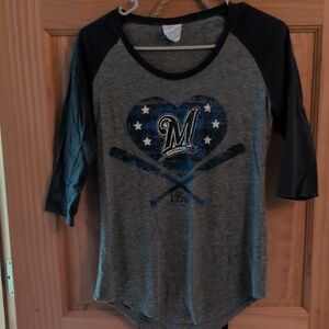 Women's Gray and Blue Baseball Raglan Tee